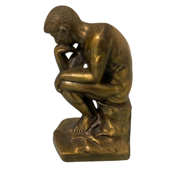 Rodin’s The Thinker Sculpture Bronzed Metal 1928 Statement Bookend Figurine - Picture 3 of 6